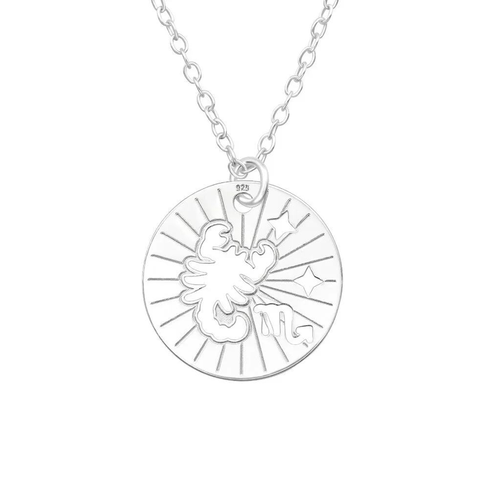 Sterling Silver Scorpio Laser Cutout Necklace 14mm